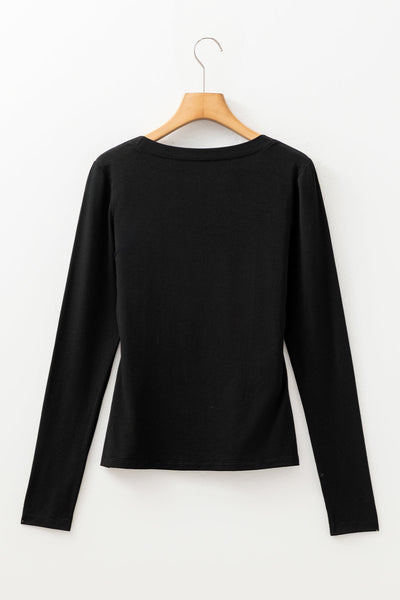 Stylish Women's Black Long Sleeve Top - Comfortable Fit for Everyday Style and Versatile Layering Options