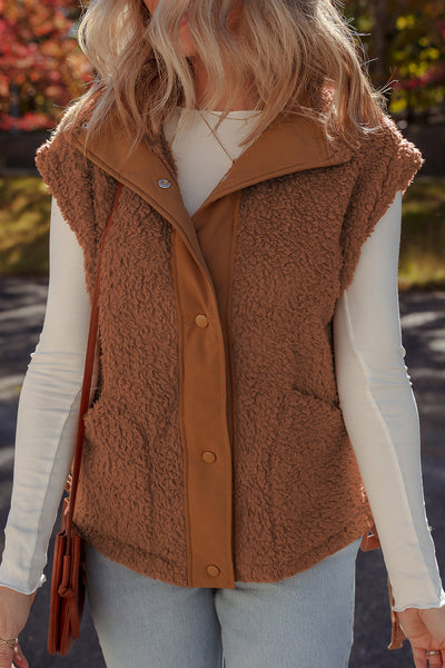 Women's Cinnamon Faux Fur Side-Knot Vest with Snap Closure