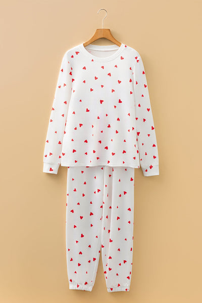 women's cozy women's fiery red heart print long sleeve top and drawstring pants set - perfect casual lounge outfit for relaxation with practical