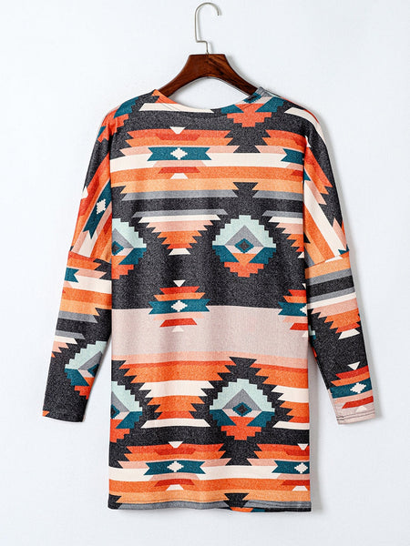 Orange Tribal Aztec Print Western Cardigan