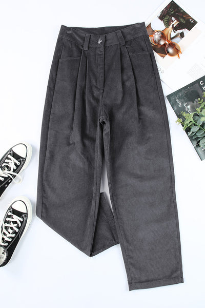 Chic High-Waisted Gray Corduroy Straight Leg Trousers for Women Stylish Comfort for Every Occasion