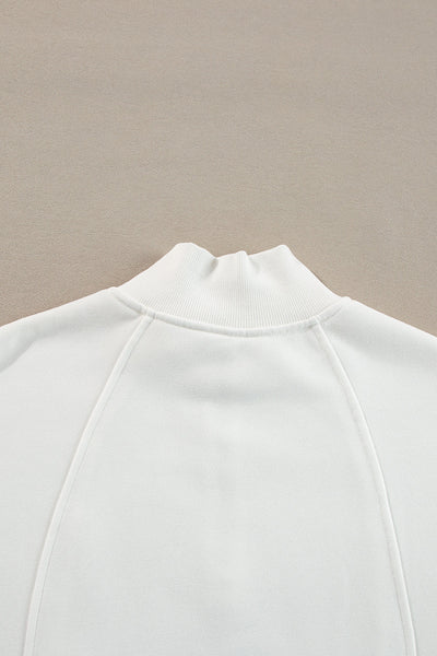 Cozy Women's White Zipped Neck Pullover Sweatshirt with Drop Shoulders - Effortless Casual Style for Everyday Comfort