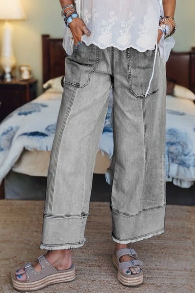 Chic Gray High-Waisted Denim Pants for Women - Comfortable, Versatile Fit for Effortless Casual Style