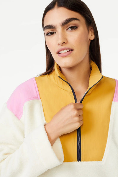 Cozy Women's Color Block White Fleece Half Zip Sweatshirt - Stylish Layering Essential for Casual Outings