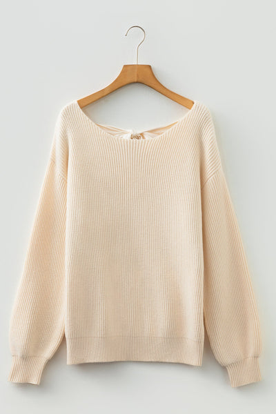 Women's Jet Stream V-Back Ribbon Detail Ribbed Knit Sweater