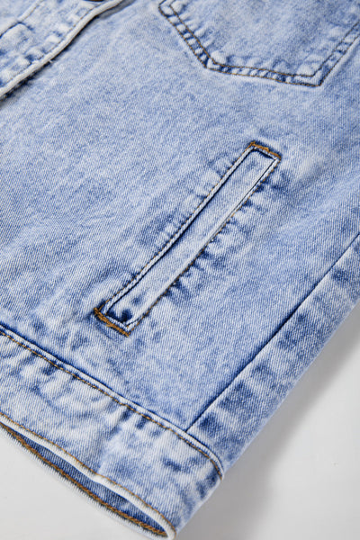 Beau Blue Vintage Washed Denim Jacket for Women Chic Flap Pocket Outerwear, Perfect for Any Occasion