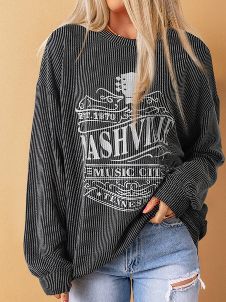 NASHVILLE MUSIC CITY Black Corded Graphic Pullover Sweatshirt