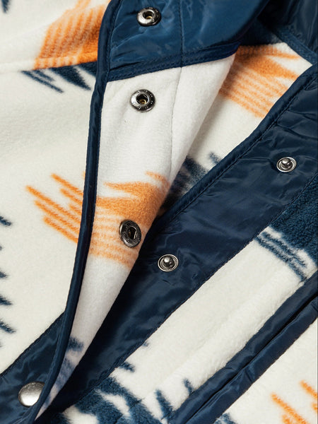 Aztec Patterned Snap Button Fleece Jacket