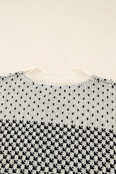 Stylish Women's Black Lantern Sleeve Sweater with Contrast Pattern - Cozy Fall Essential for Trendy Looks