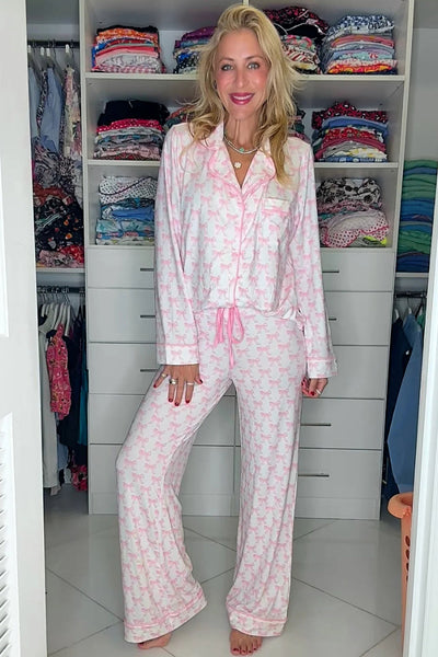 Cozy Women's Bow Print Cotton Pajama Set Stylish Sleepwear for Relaxed Nights and Comfortable Lounging