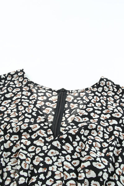 Ruffle Sleeve V Neck Floral Chiffon Maxi Dress