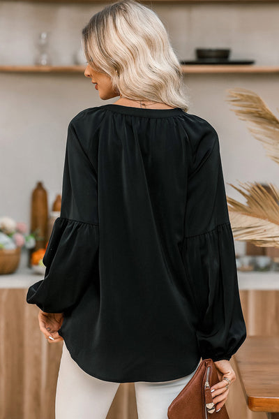 Chic Women's Black V-Neck Puff Sleeve Top Stylish & Comfortable for Effortless Casual Outfits