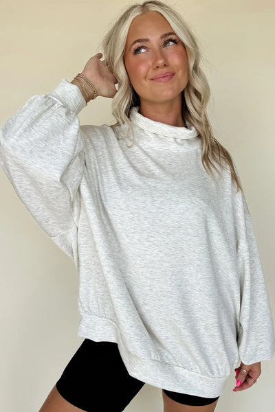 Stylish Oversized Light Grey Mock Neck Sweatshirt for Women Cozy, Comfortable Casual Wear for Everyday Fashion