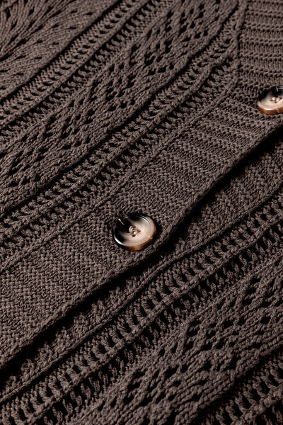 Chic Women's Dark Khaki Open Knit Cardigan Sweater - Cozy Drop Shoulder Design for Effortless Layering