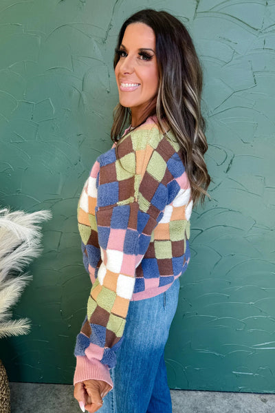 Women's Checkered Cardigan - Cozy Knit Sweater in Trendy Colors for Effortless Layering and Everyday Style