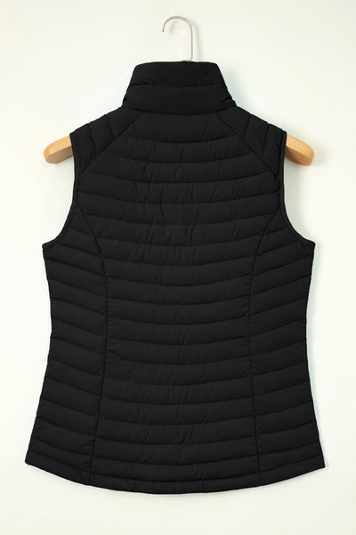 Cozy Women's Black Quilted Puffer Vest with Plush Collar and Zipper - Stylish Winter Outerwear for Cold Adventures