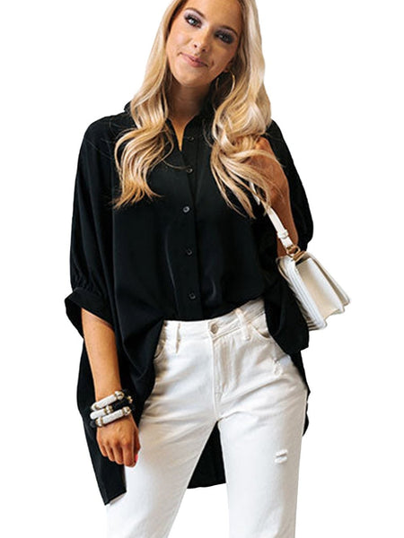 Satin Commute Solid Color V Neck Long Sleeved Blouse