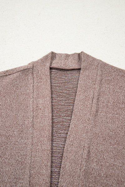 Women's Stylish Dark Khaki Open Front Knit Duster Cardigan with Contrast Pockets - Comfortable and Versatile Outerwear
