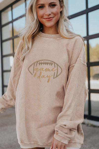 Women's Embroidered Game Day Ribbed Sweatshirt in Apricot