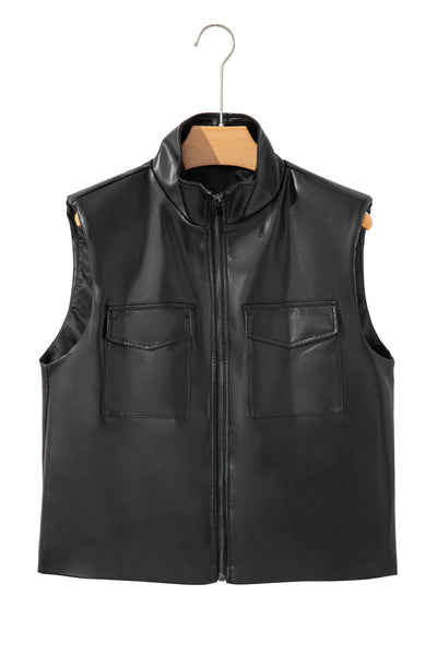 Trendy Black Faux Leather Vest for Women - Chic Layering Essential for Stylish Outfits and Everyday Fashion