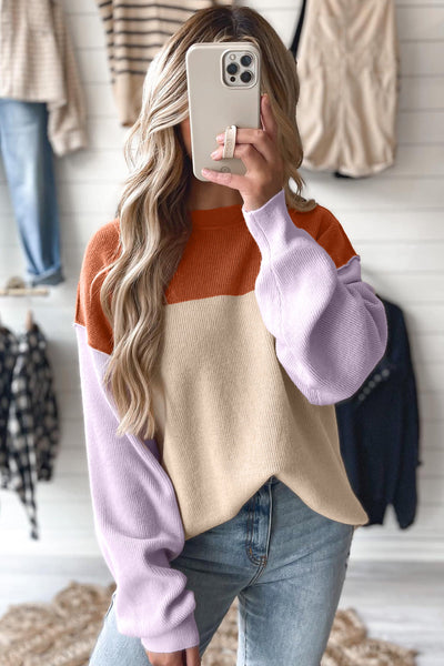 Women's Viscose Blend Color Block Knit Pullover Sweater