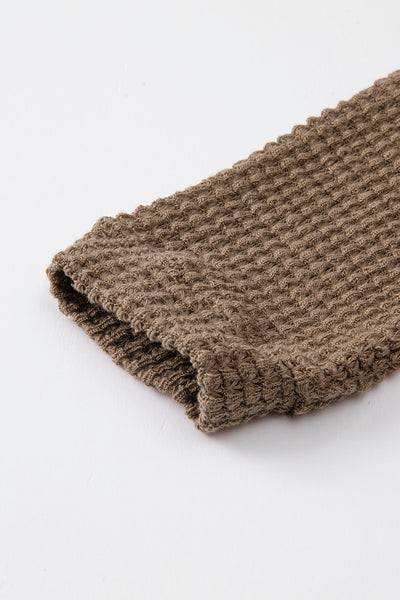 Women's Dark Brown Waffle Knit Long Sleeve Drop Shoulder Top - Cozy Casual Style for Effortless Everyday Chic
