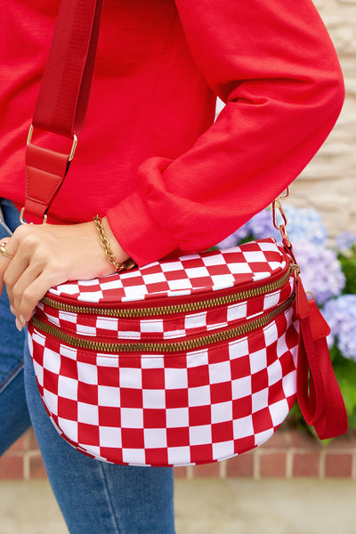 Women's Red Checkered Convertible Crossbody Belt Bag