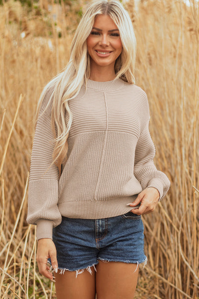 Elegant Pastel Puff Sleeve Sweater for Women - Cozy Soft Knit Top for Trendy Casual Outfits