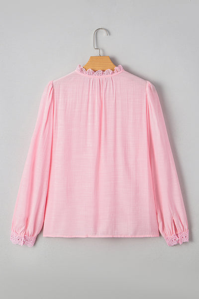 Elegant Women's Lace Patchwork Blouse - Sheer Floral Top for Comfortable Casual or Dressy Occasions