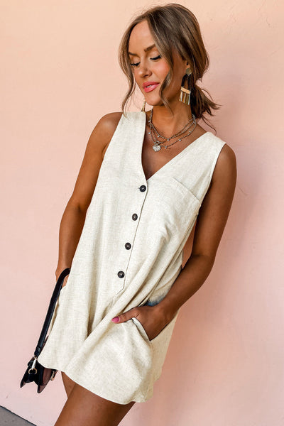 Women's Linen-Blend Button-Front Romper in Jumpsuits & Rompers