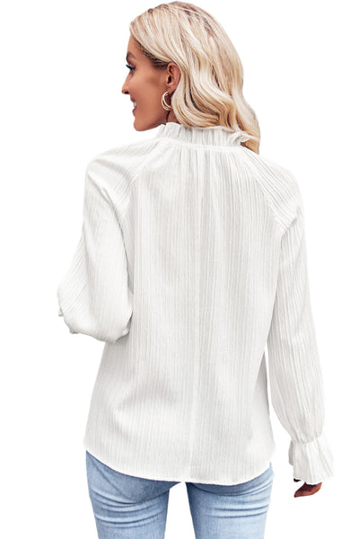 Comfortable Casual Striped Lotus Leaf Collar Long Sleeved Blouse