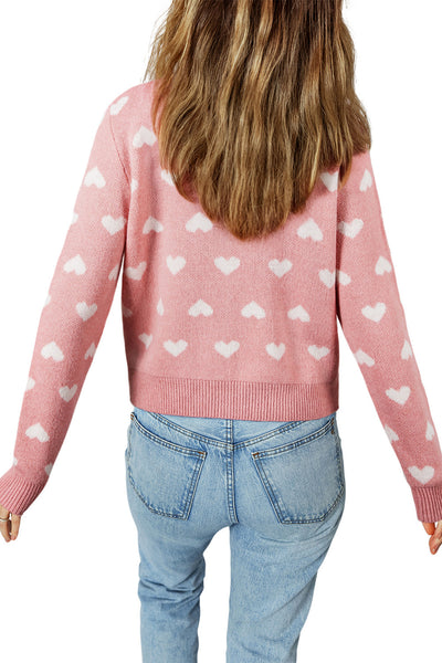 Women's Light Pink Heart Pattern Cardigan Sweater for Women - Cozy Button-Front Knit Layer for Casual Chic Style made for easy styling and wardrobe