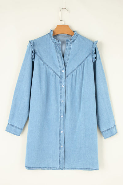 Stylish Women's Classic Fit Denim Button-Up Dress in Blue for Effortless Everyday Chic and Versatile Style