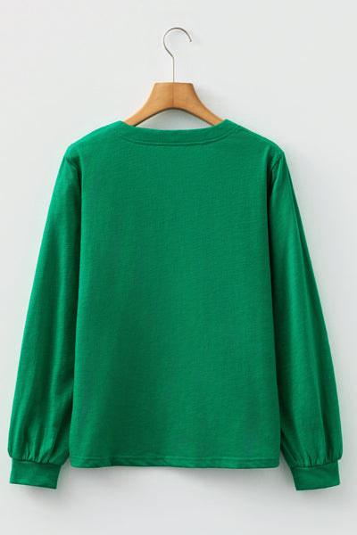 Women's Mist Green Buttoned V-Neck Blouse with Slub Texture