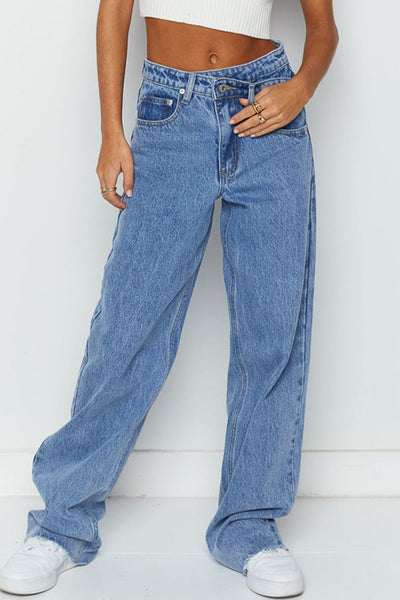 Chic Women's Classic Blue Wide Leg Jeans  Comfortable Fit for Effortless Everyday Style and Versatile Fashion
