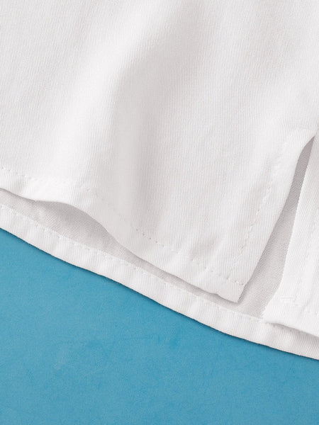 Rolled Sleeve White Shift Shirt with Chest Pocket