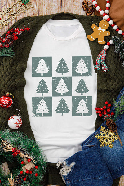 Vintage Christmas Tree Graphic Tee in Sage & White