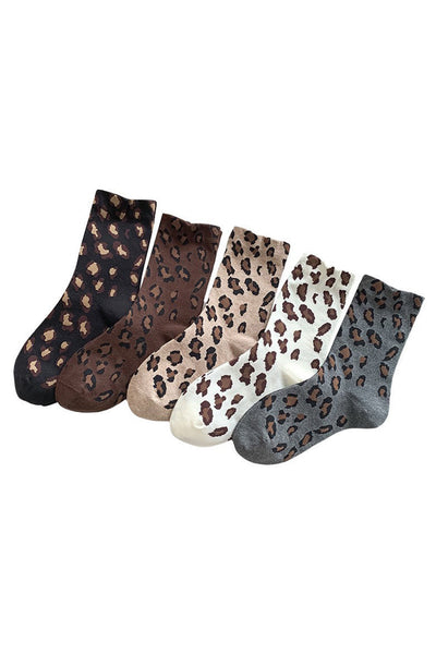 Women's Classic White Leopard Print Crew Socks in Soft Cotton-Blend