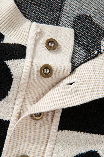 Women's Floral Checkerboard Henley Sweater in Soft Viscose Blend