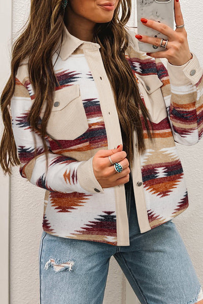 Chic Earth Tones Women's Oversized Western Print Shacket Jacket for Trendy Layering and Effortless Style