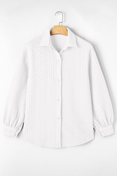 Women's Cable Knit Texture Shirt Jacket in Crisp White