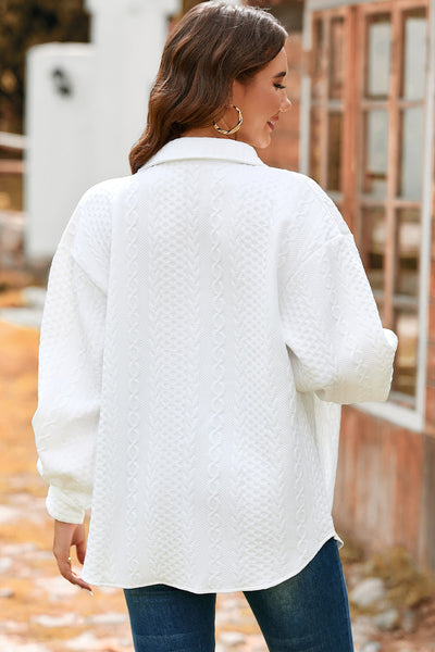 Women's Cable Knit Texture Shirt Jacket in Crisp White