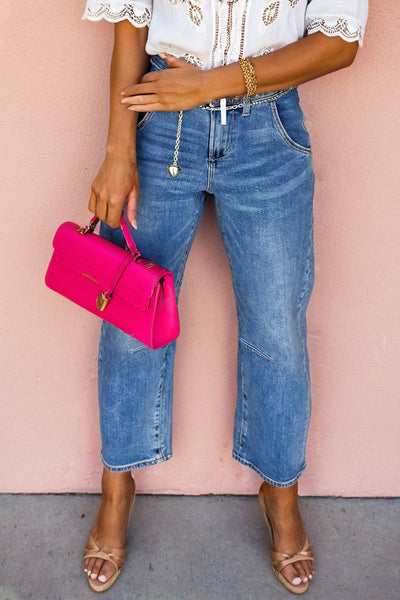 Women's Classic Fit Denim Blue Straight Leg Jeans - Versatile, Comfortable Everyday Style for Effortless Chic