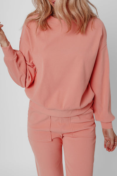 Stylish Women's Blossom Ribbed Knit Lounge Set with Drop Shoulders, Pockets, and Soft, Comfortable Fabric for Relaxation