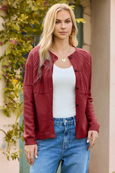 Women's Red Dahlia Cable Knit Button-Down Cardigan