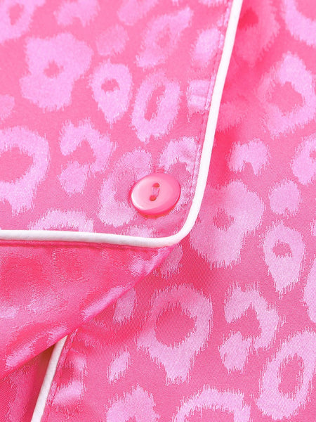 Leopard Satin Pink 2-Piece Pajama Lounge Set