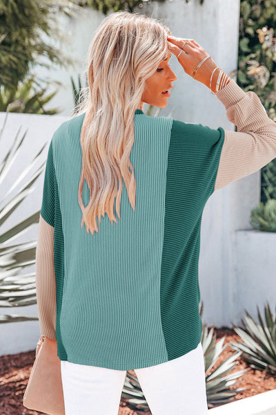Women's Moonlight Jade Colorblock Ribbed Henley Pullover
