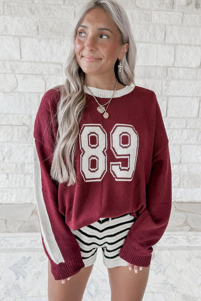 Cozy Women's Red Color Block Knit Pullover Sweater - Loose Fit Drop Shoulder for Casual Chic Style