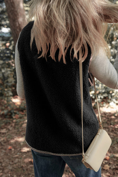Soft Beige Cozy Women's Sherpa Vest - Stylish Layering Essential for Fall with Pockets and Relaxed Fit