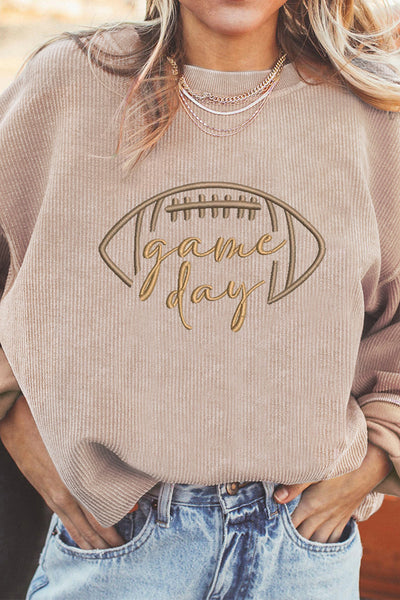 Women's Embroidered Game Day Ribbed Sweatshirt in Apricot